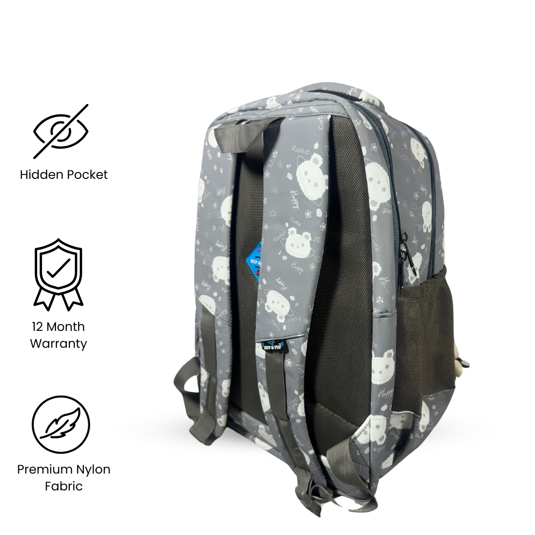 class 4, 5 kids bag, school bag for girls, cute kitty bags in grey