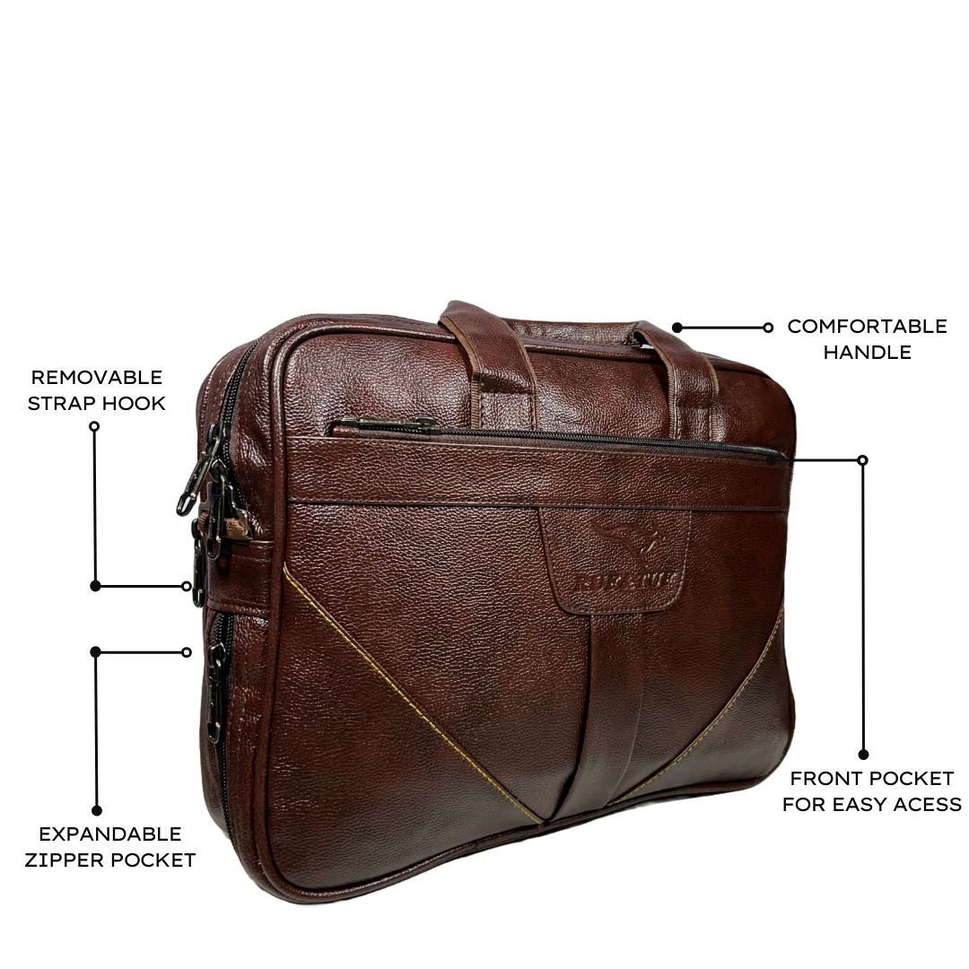 side laptop bag in brown